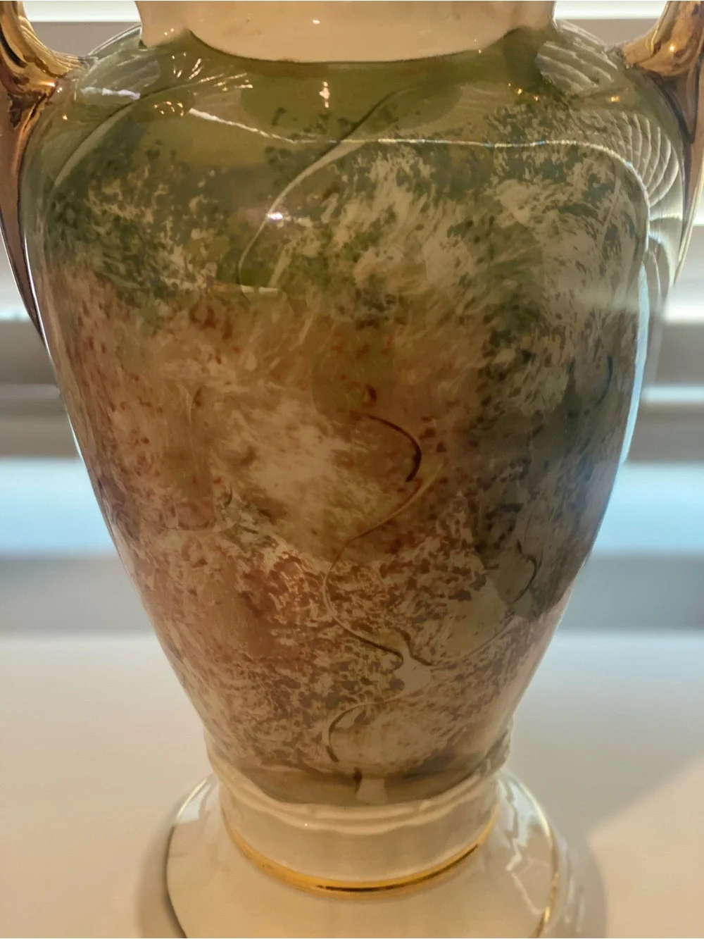 Vintage Green Hand Painted French Porcelain Table Lamp base with Gold Accents